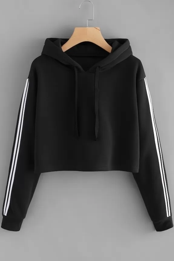 Stripe Contrast Sleeve Crop Hoodie Street Style Store SSS