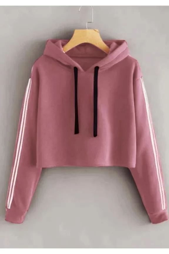 Striped Sleeve Crop Hoodie Pink Street Style Store SSS