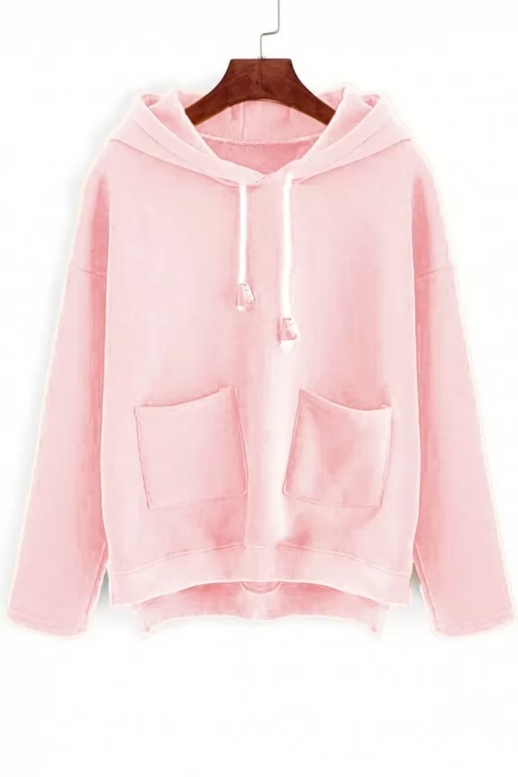 Split Side Sweatshirt With Pockets Light Pink
