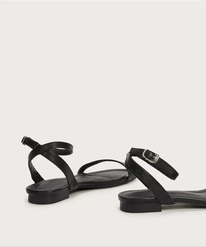 Open Toe Ankle Black Strap Flats | Street Style Store | SSS