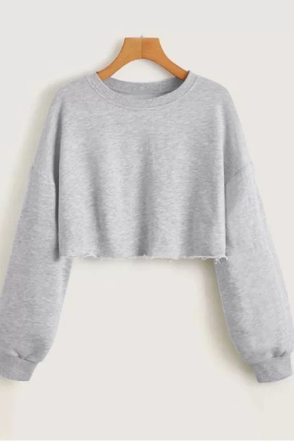Light Grey Drop Shoulder Crop Sweatshirt