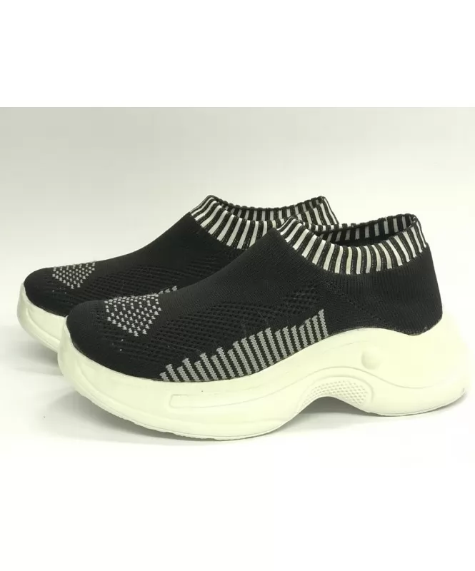 Knitted White on Black Casual Sneaker