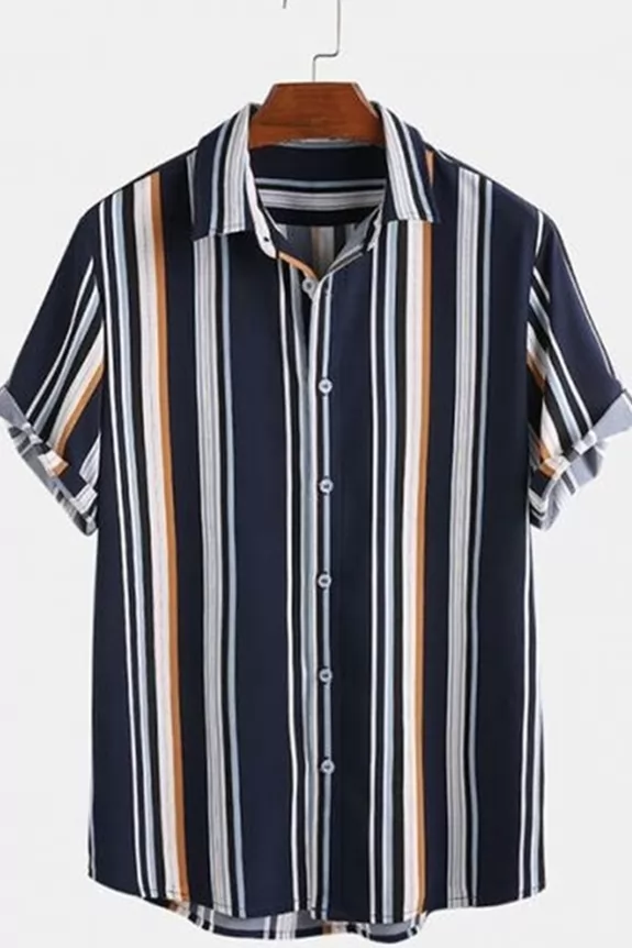 Dark blue stripe digital print shirt