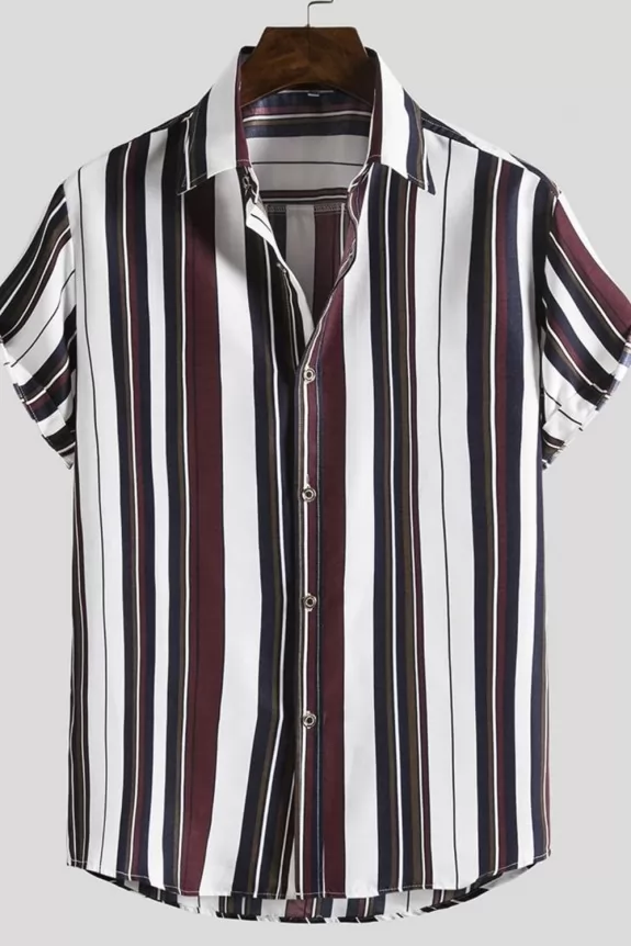 Men's Vertical Striped Curved Hem Shirt