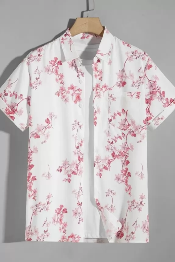Men's White Floral Print Shirt