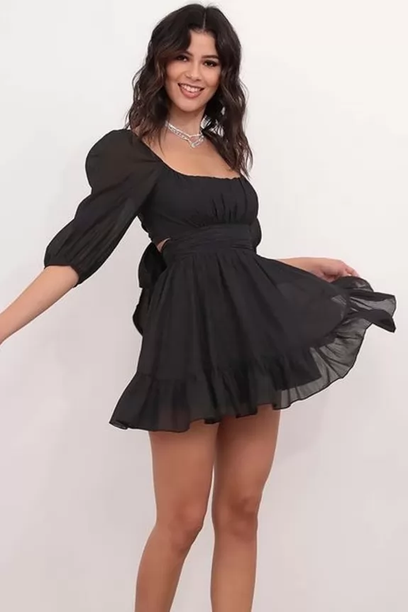 Black ruffle georgette dress