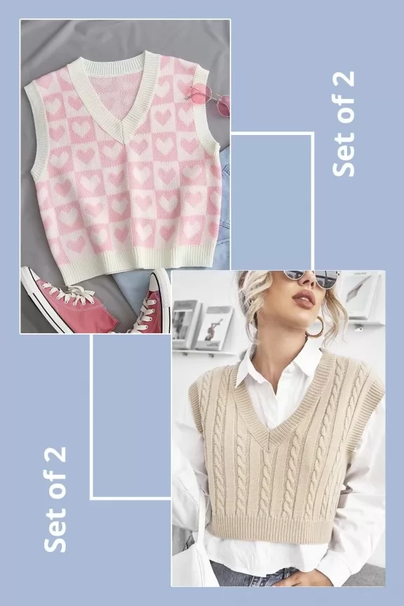Set of 2: Beige & pink crop sweater