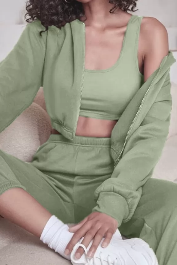 Set of 2: Swamp green cropped hoodie with Joggers