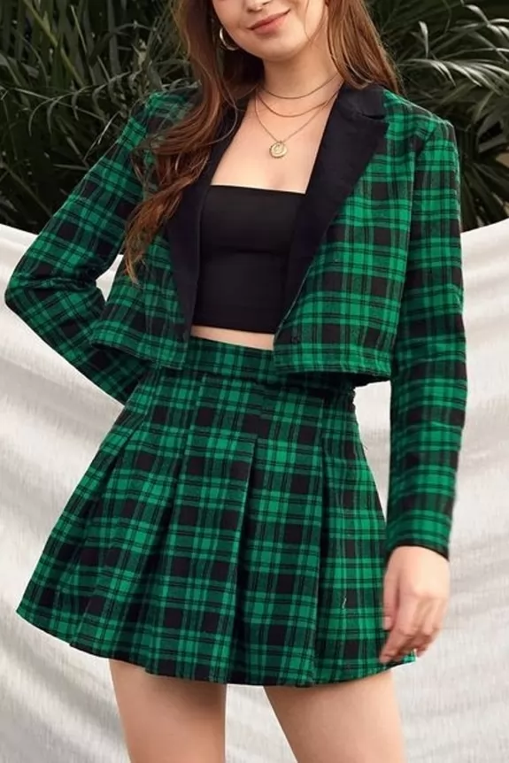 Shop New collection piccola speranza Wholesale ○ Green & Blue Check Skirt  with nice price
