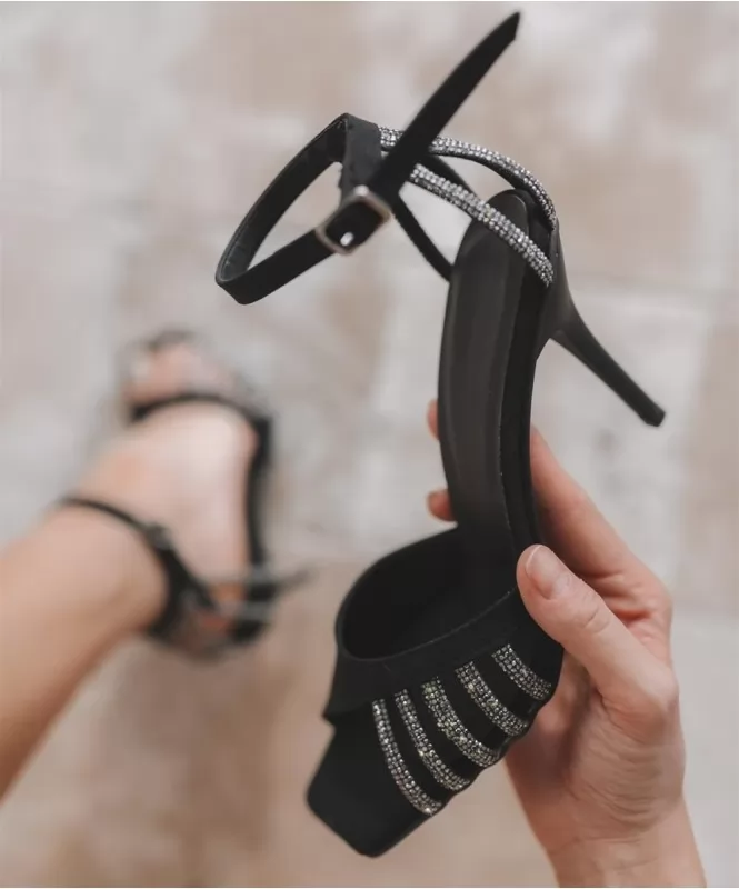 Love in black shimmer strap heels