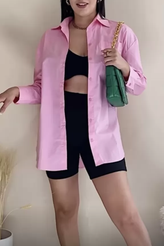 Set of three - Black Casual Co-ord Set with Pastel Pink Oversized Shirt