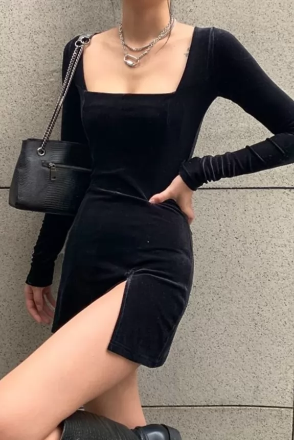 Estee Long Sleeve Mesh Party Dress Black – Beginning Boutique US