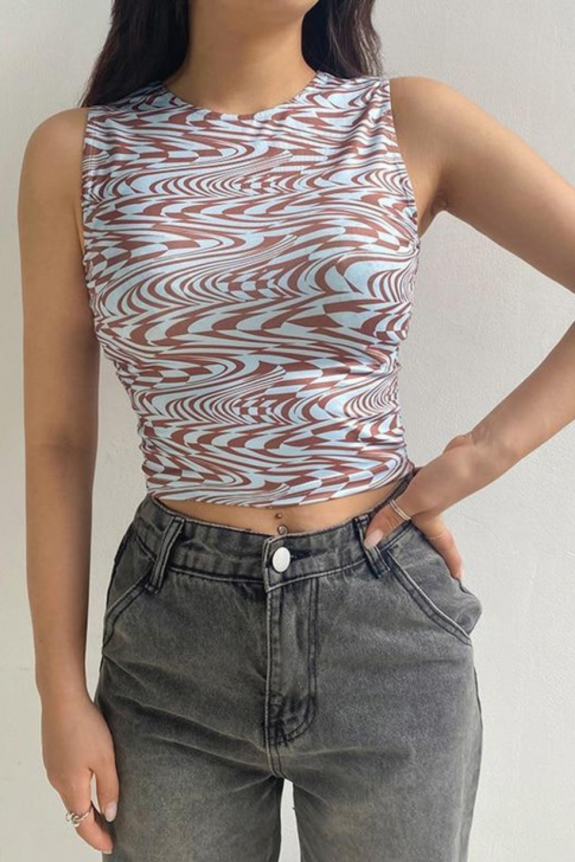 BROWN Y2K AESTHETIC WAVE CROP TOP