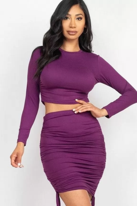Set of Two: Purple Jersey Ruched top and Skirt