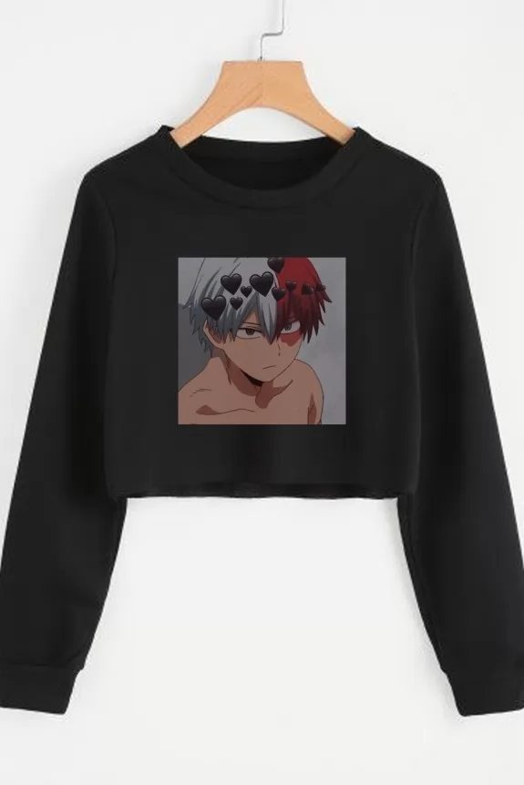 Anime black crop sweatshirt