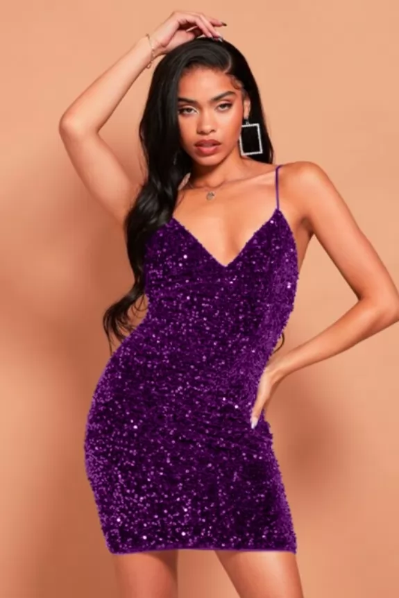 Purple Velvet Sequin Dress