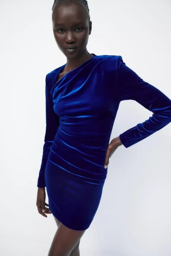 Zara Inspired Blue Full Sleeves Draped Dress