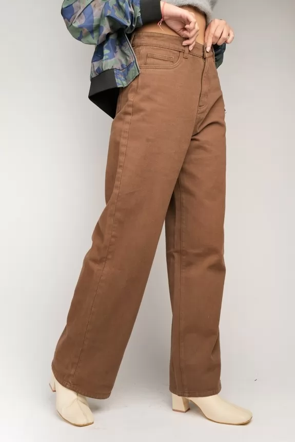 Women Brown Solid Cotton Jeans, Street Style Store