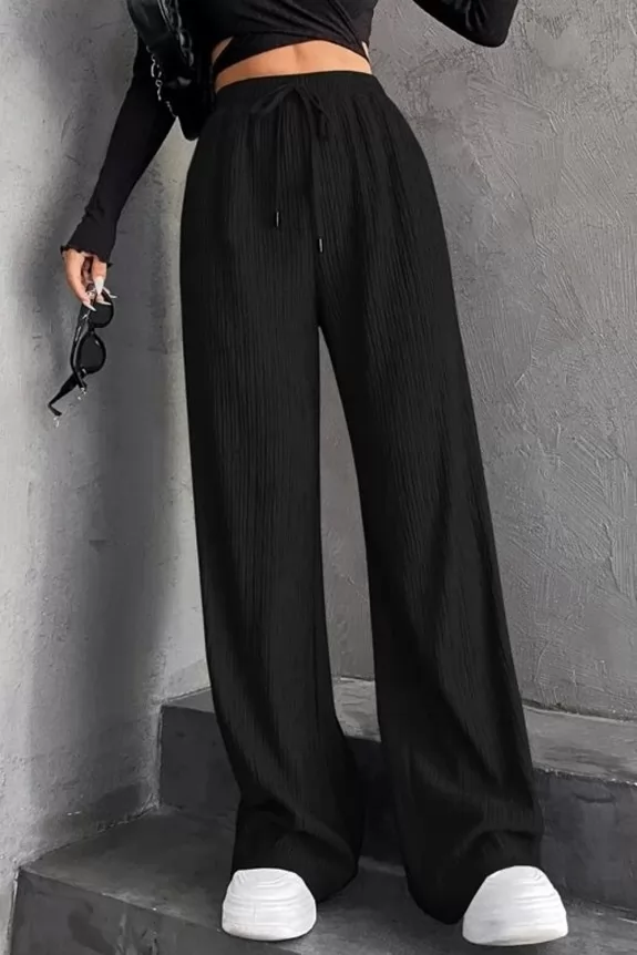 Black High Rise Ribbed Flared Pants | Street Style Store | SSS