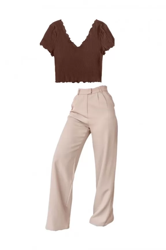 Set of 2 - Brown top with beige pant