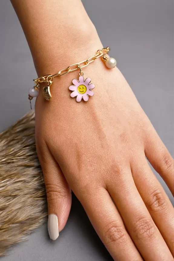 Pink Flower Charms Bracelet