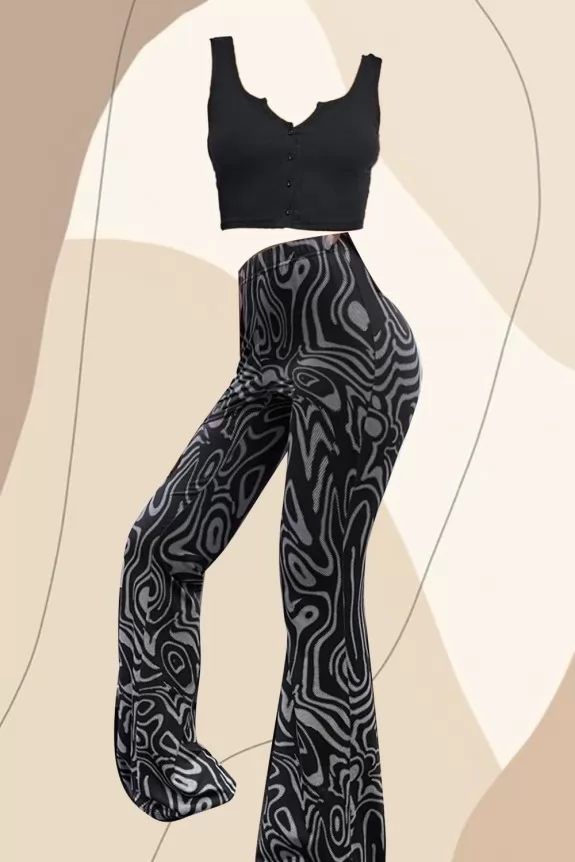 Set of 2 - Black Cami Top With Marble Print Trouser