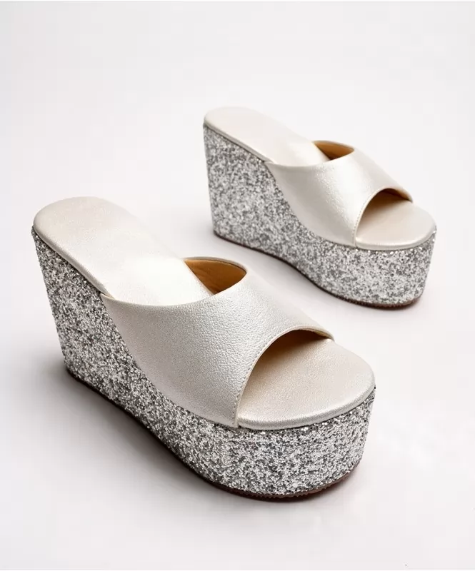 Silver glitter on wedge 