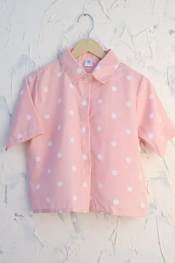 Baby Pink Polka Print Crop Shirt