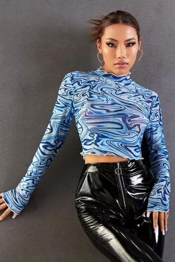 Blue Marble Print Mesh Top | Street Style Store | SSS