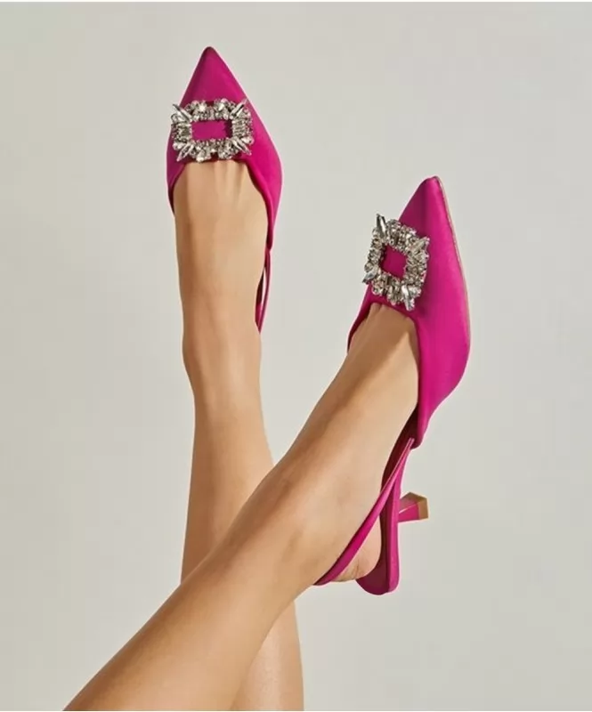 Pink suede rhinestone heels 