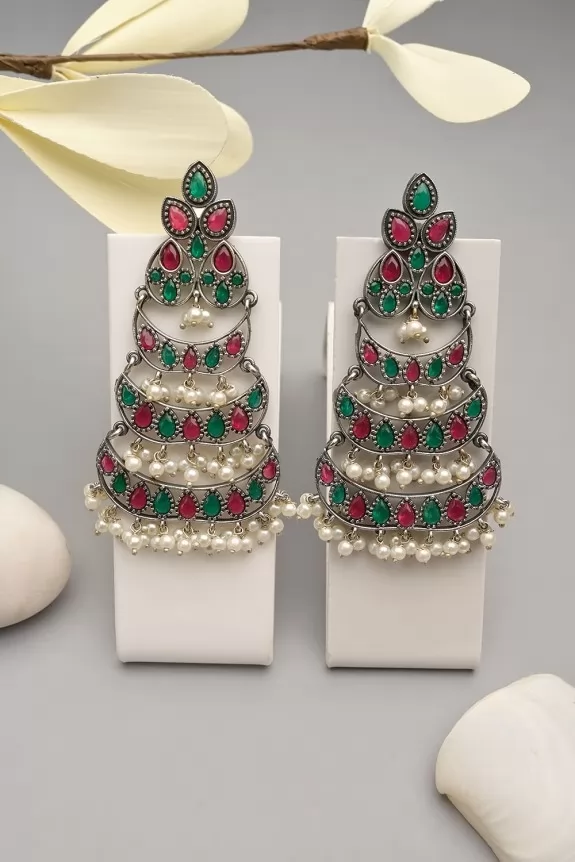 Oxidised Multi-Color Stone Studded Earrings