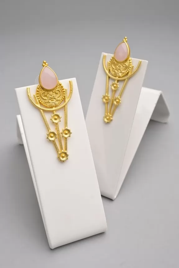 Gold Plated Handcrafted Stone Brass Earring