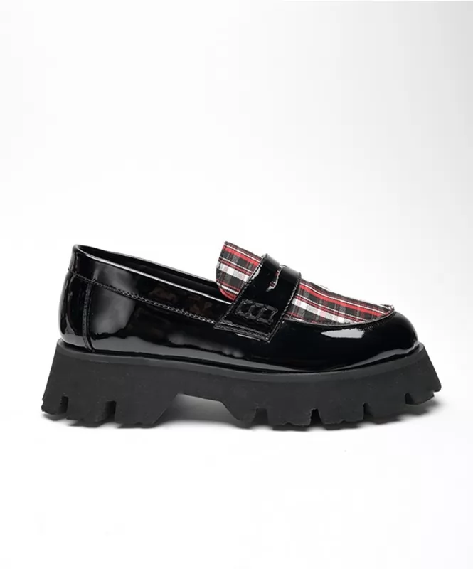 Black and Red Checkered EVA Patent Loafers