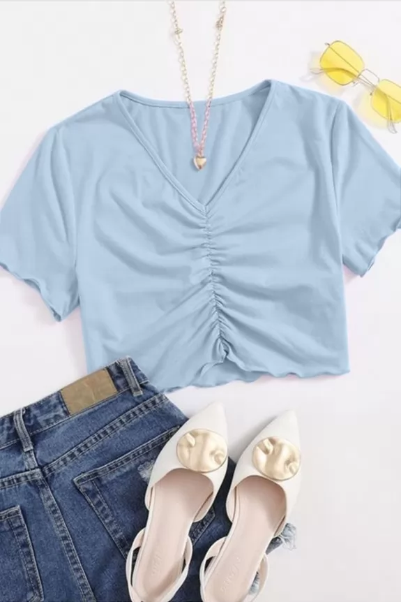 V Neck Binding Overlock Crop Top | Street Style Store | SSS