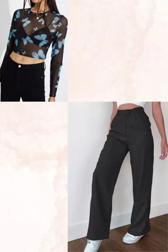 Sheer black top & black pants set