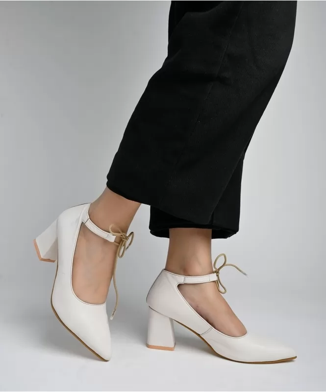 White tie up heel
