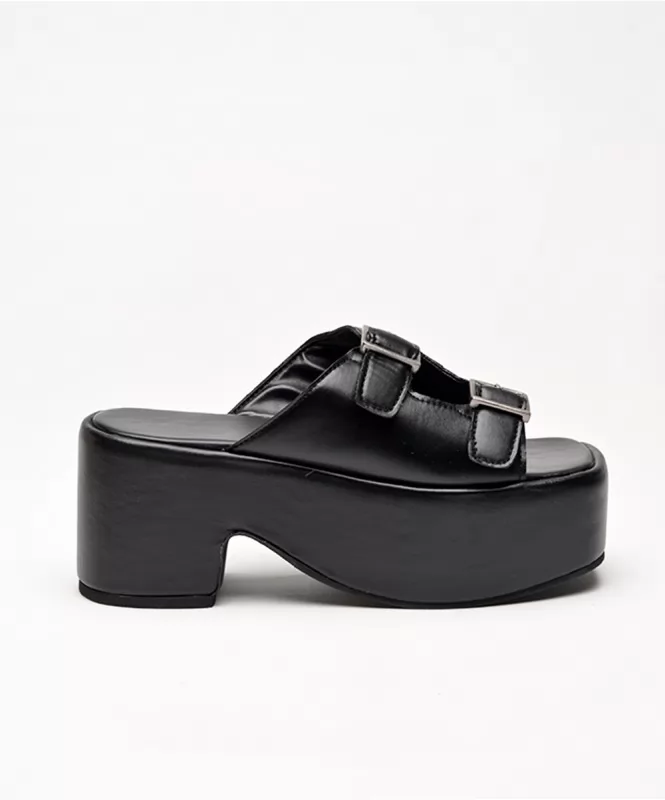 Black double strap heel