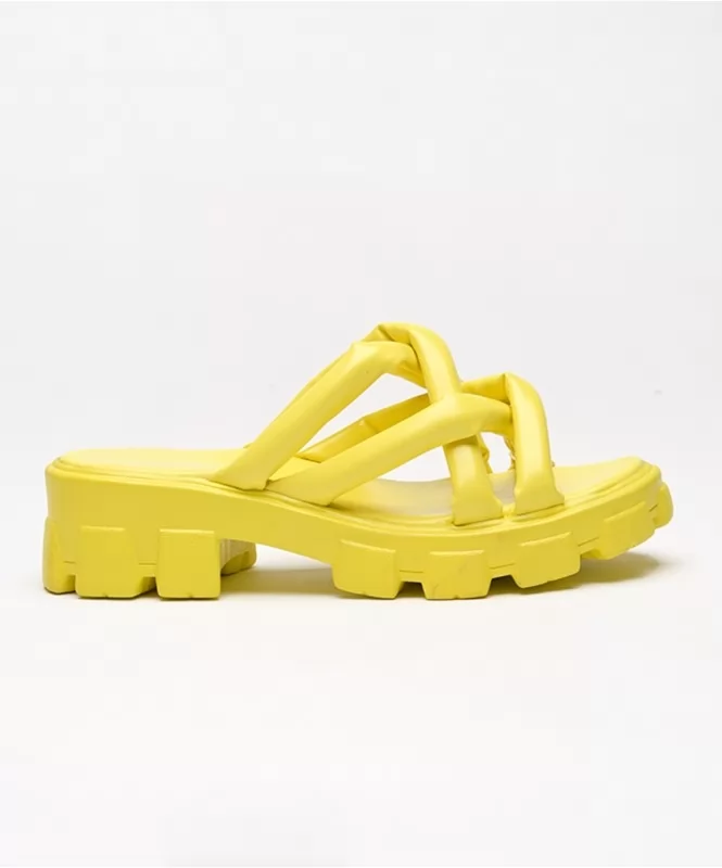 Yellow criss cross chunky heel