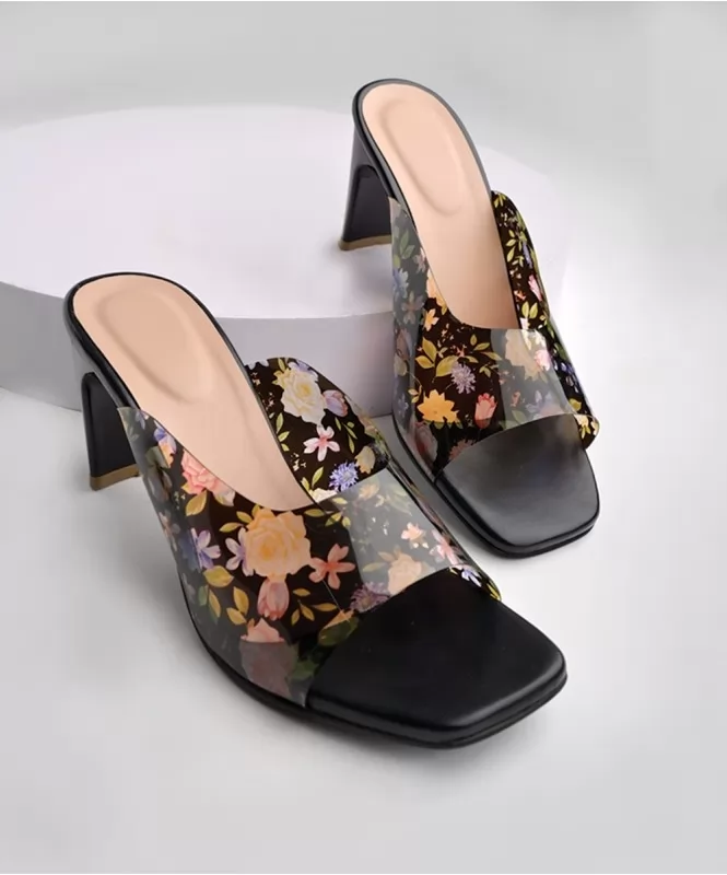 Flora on black transparent heels 
