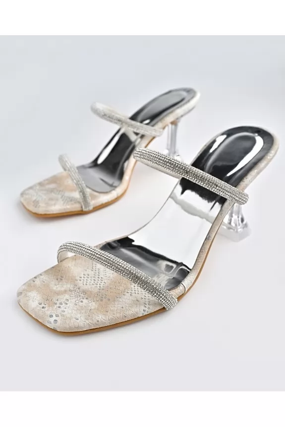 Printed textured glitter strip heel
