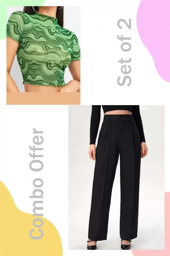 Green jersey crop top with Black Flared Formal pants
