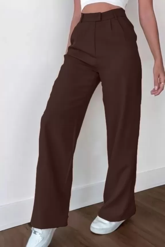 Beige Flared Formal pants, Street Style Store