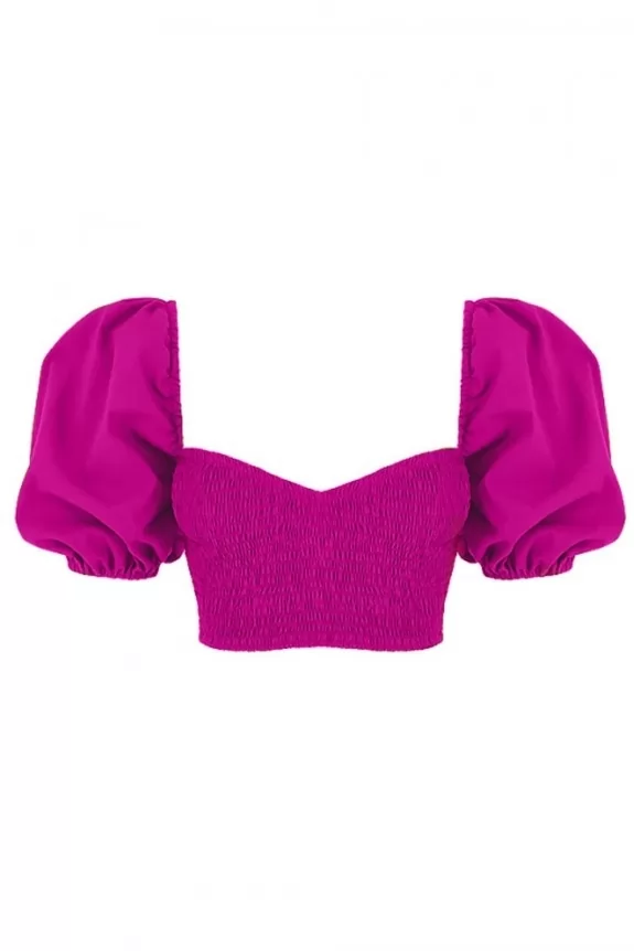 Hot Pink Smocking Puffed Sleeve Top