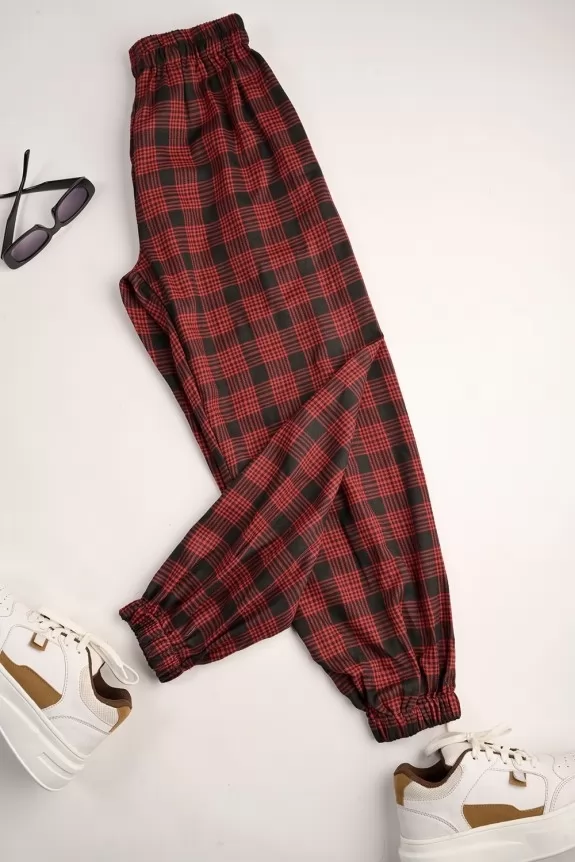 Red and Black Plaid Joggers