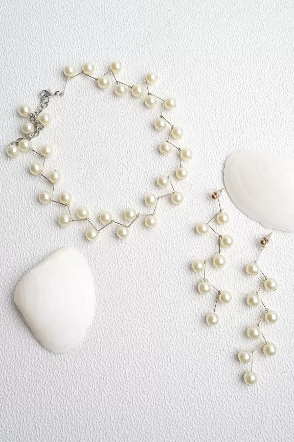 Combo of 2 - White Pearl Cluster Earrings with Neckpiece