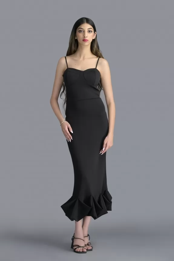 Black Bodycon Dress with Hem Detail