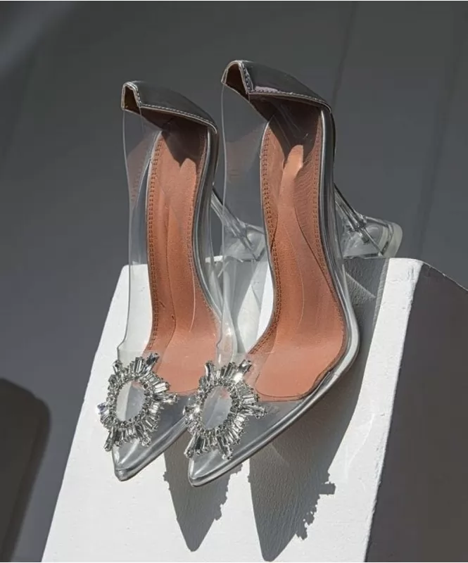 Transparent silver embellished ballerina heel Street Style Store SSS