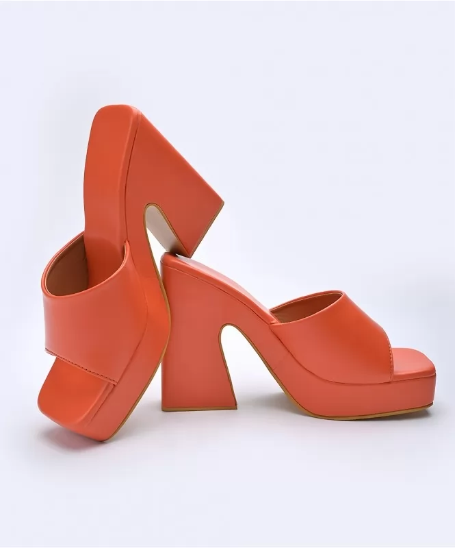 Orange chunky platform heels 