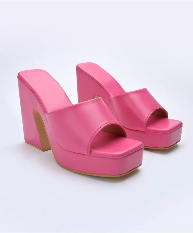 Pink chunky platform heels 