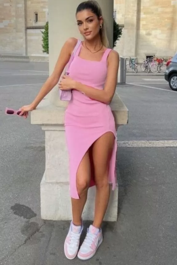 Pink Bodycon Slit Dress